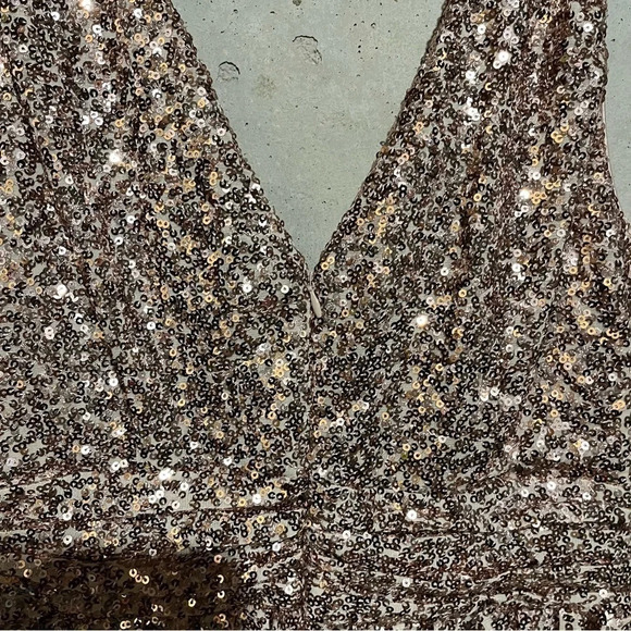 Colleen Lopez Collection Champagne Sequin Sleeveless Dress Party Cocktail Size M - Picture 3 of 7